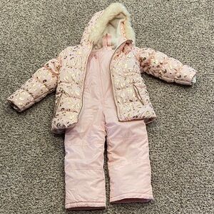 Carter's Light Pink cheat print jacket and snow bib.